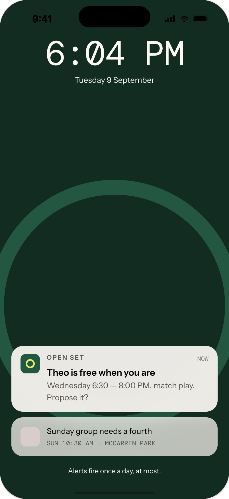 Open Set lock-screen notification proposing a shared hour